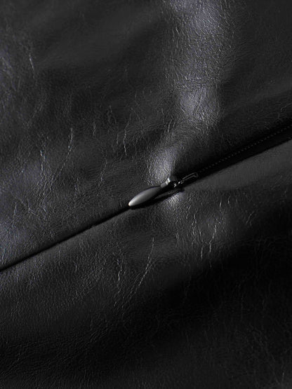 Coated Faux Leather A-Line Skirt-Black