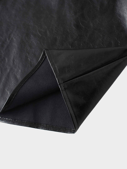 Coated Faux Leather A-Line Skirt-Black