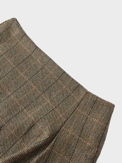 Tweed Herringbone Fringe Skirt 35"-Olive