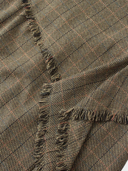 Tweed Herringbone Fringe Skirt 35"-Olive