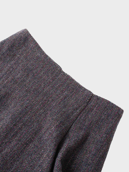 Tweed Herringbone Fringe Skirt 35"-Pink/Purple