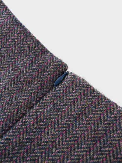 Tweed Herringbone Fringe Skirt 35"-Pink/Purple