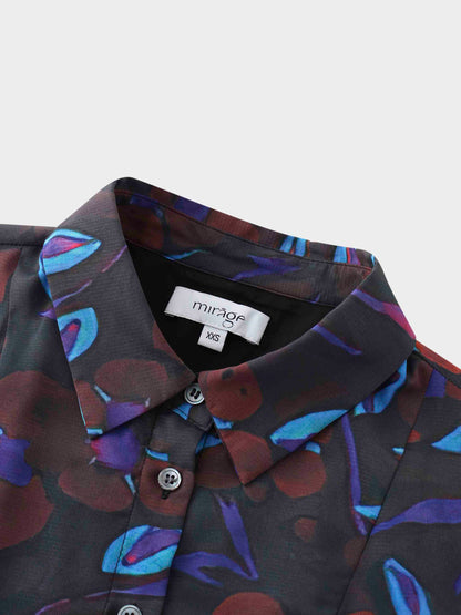 Collared A-Line Shirtdress-Brown Floral