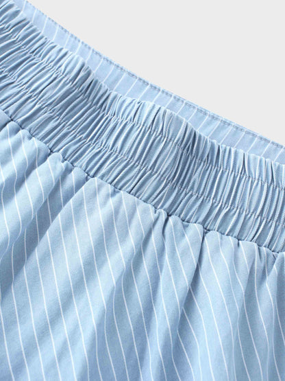 Pinstripe Circle Skirt-Light Blue/White