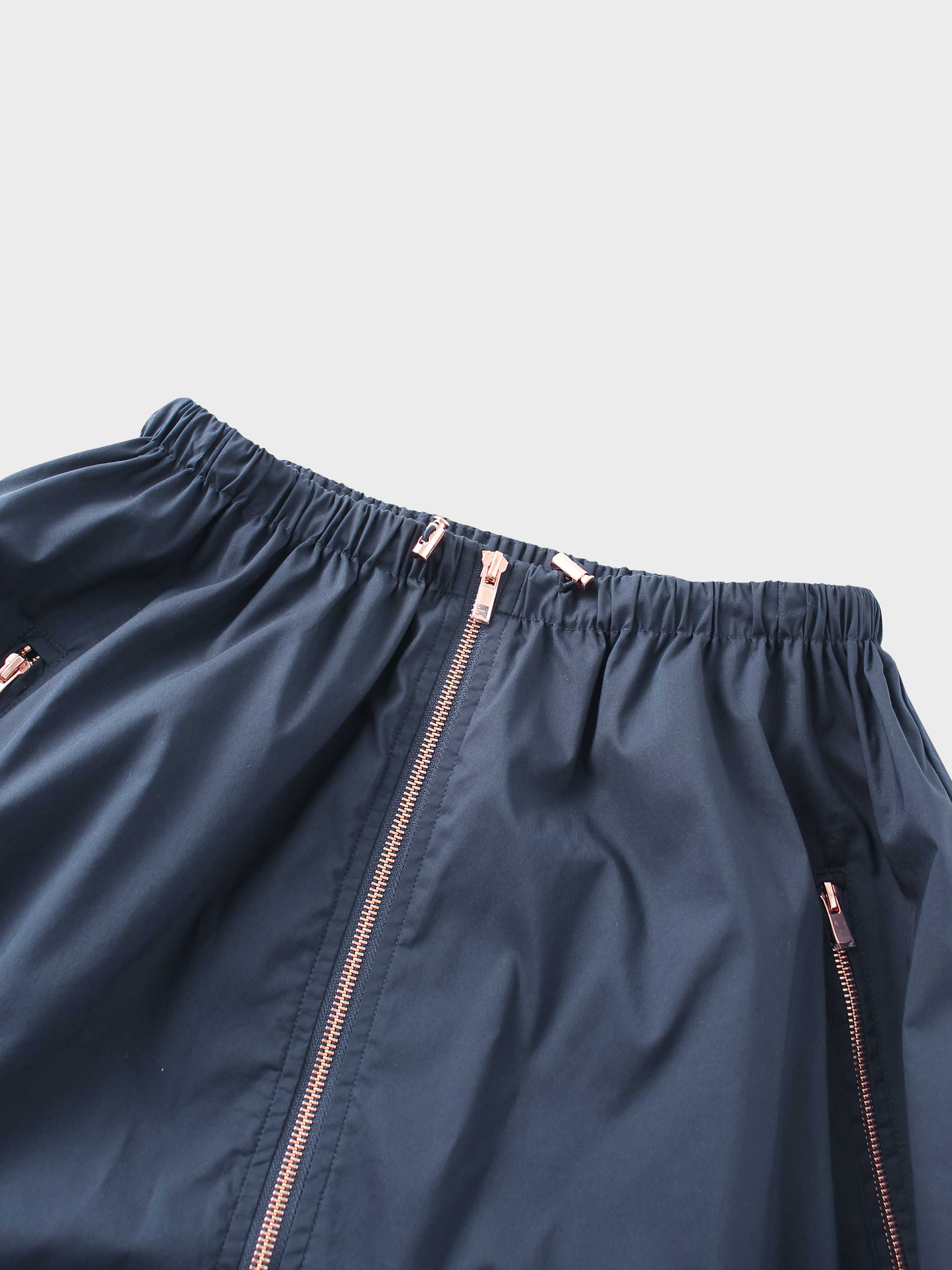 Front Zipper Cotton Circle Skirt-Navy