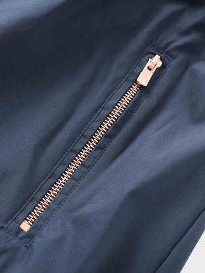 Front Zipper Cotton Circle Skirt-Navy