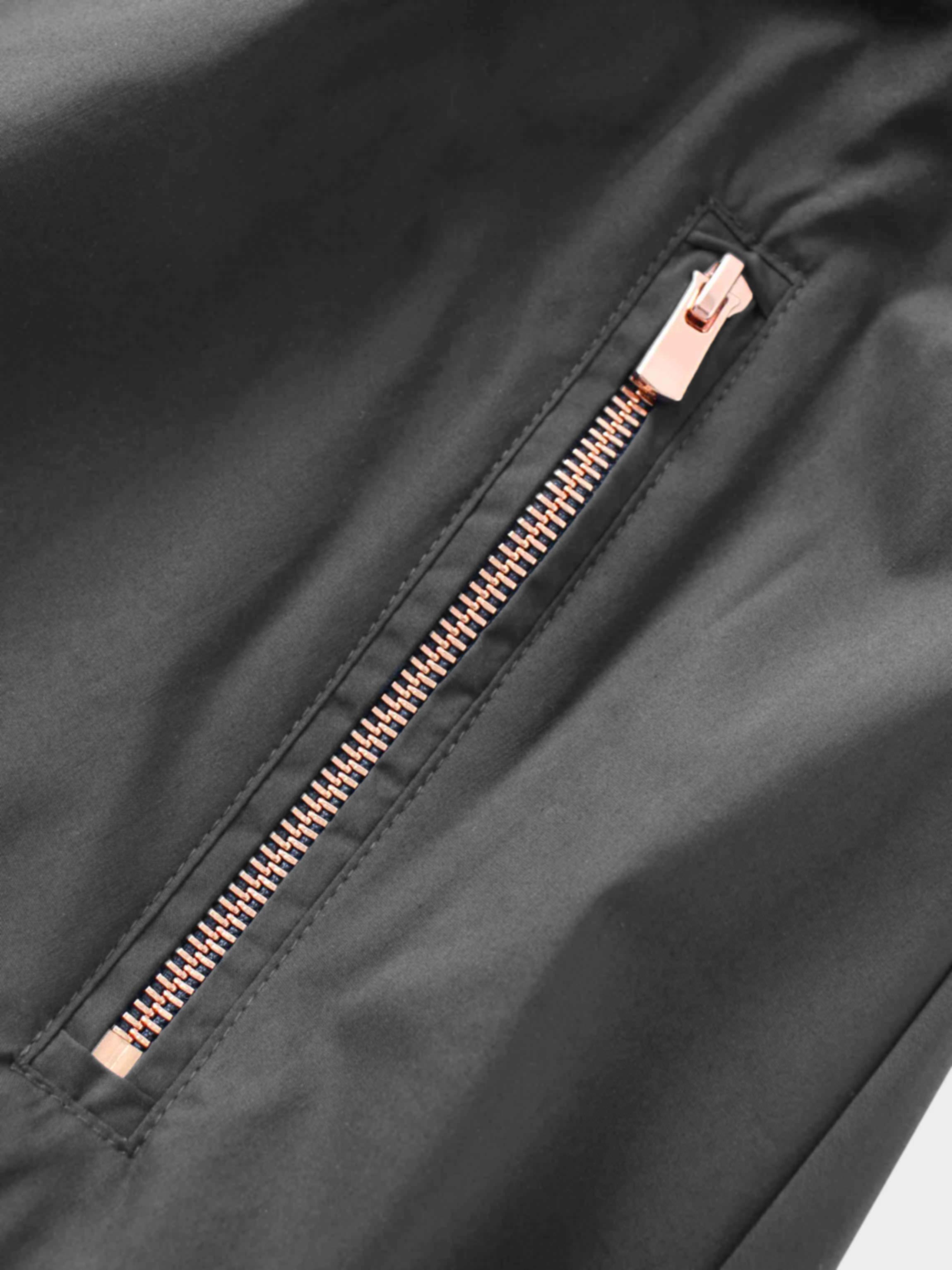 Front Zipper Cotton Circle Skirt-Black