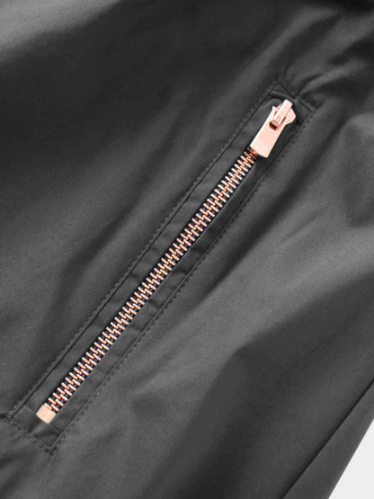 Front Zipper Cotton Circle Skirt-Black