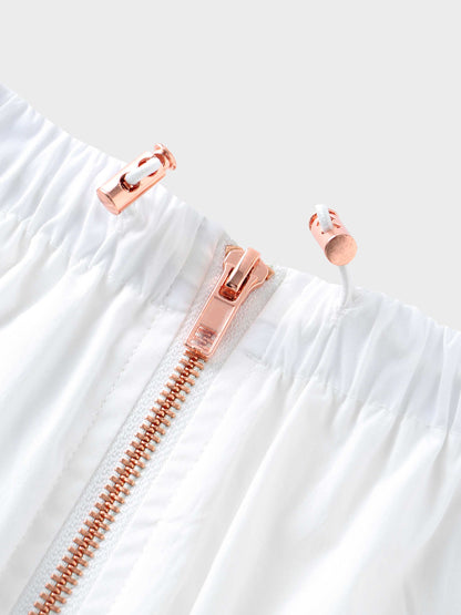 Front Zipper Cotton Circle Skirt-White
