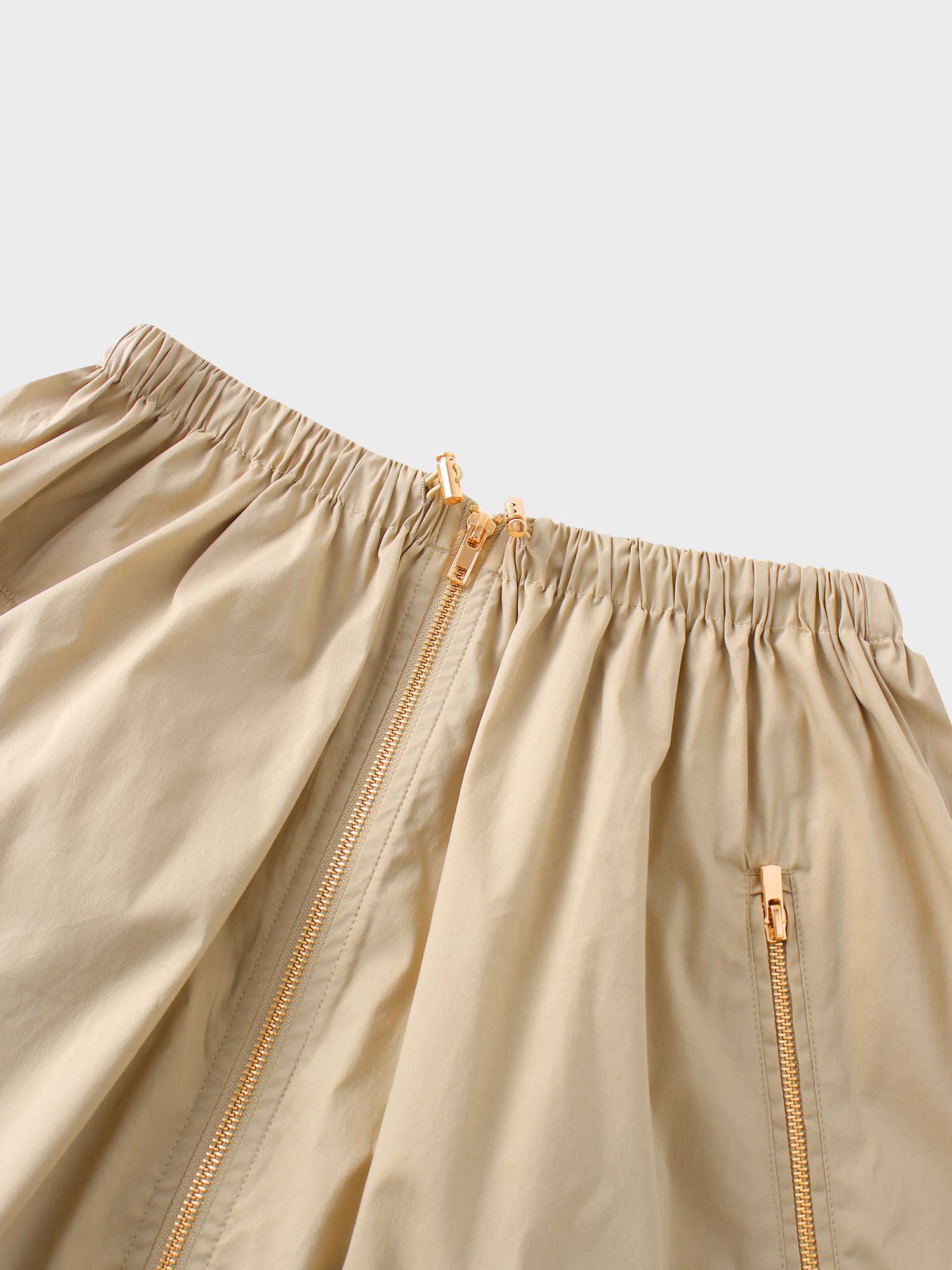 Front Zipper Cotton Circle Skirt-Tan