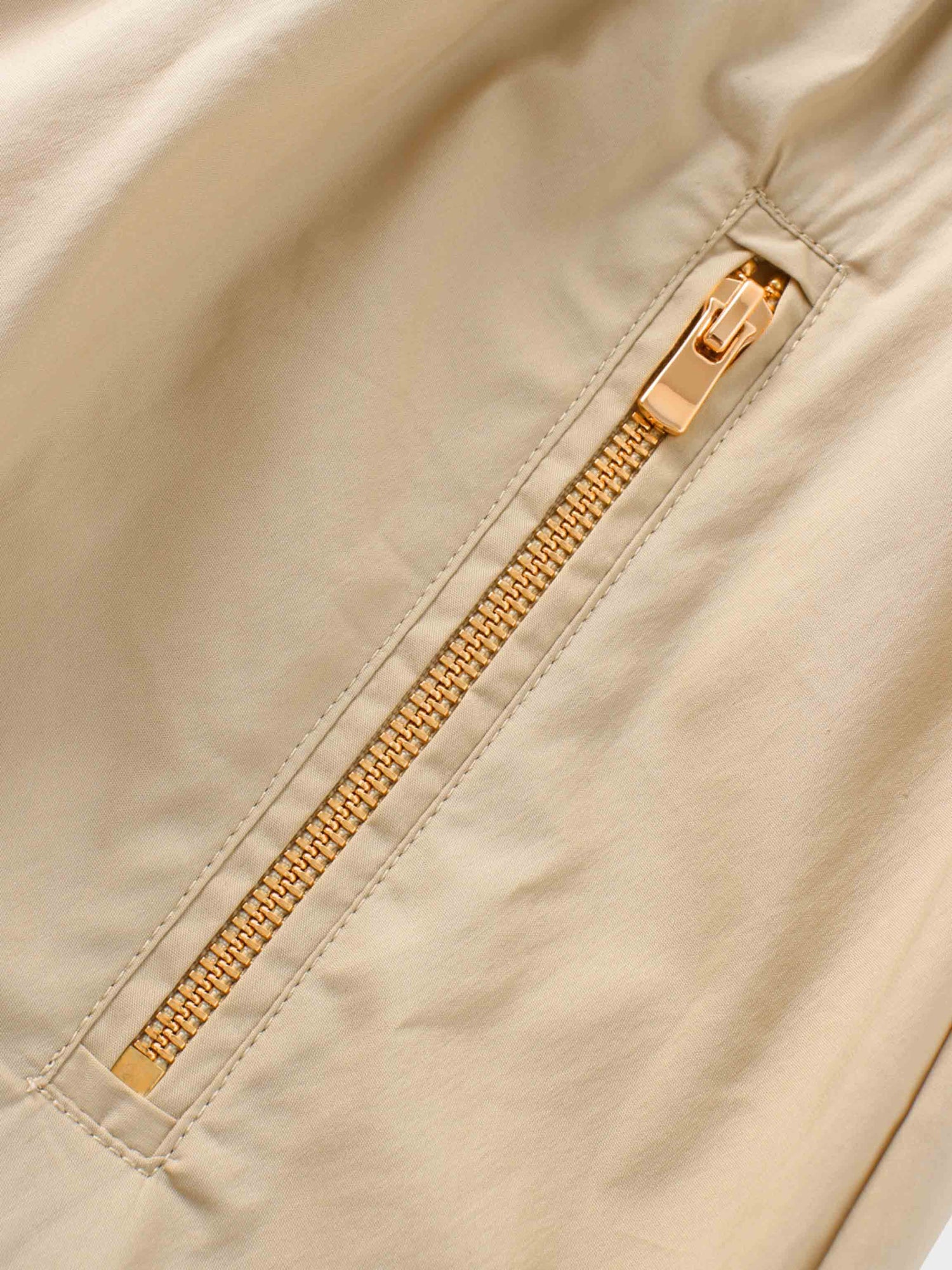 Front Zipper Cotton Circle Skirt-Tan