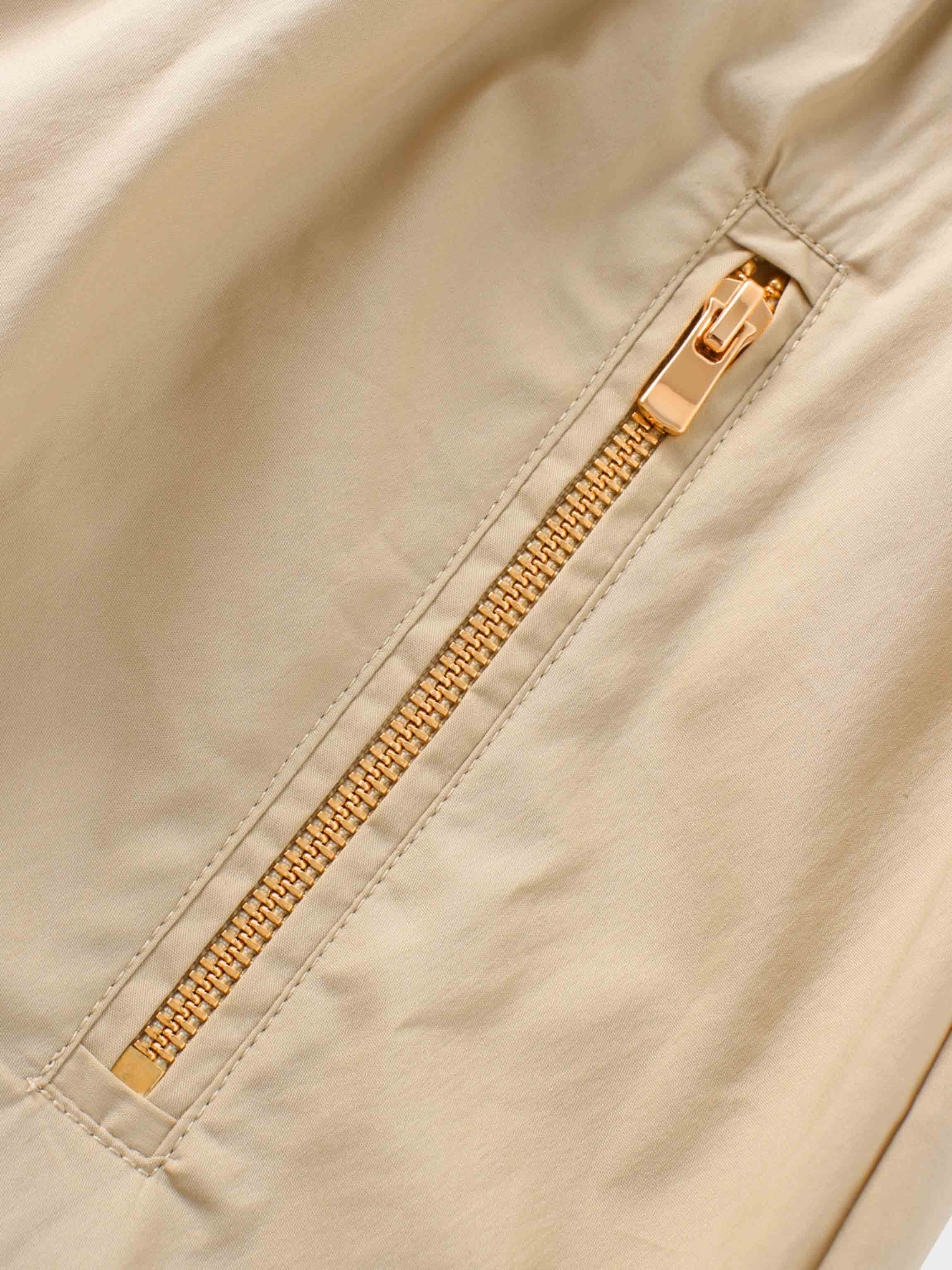 Front Zipper Cotton Circle Skirt-Tan