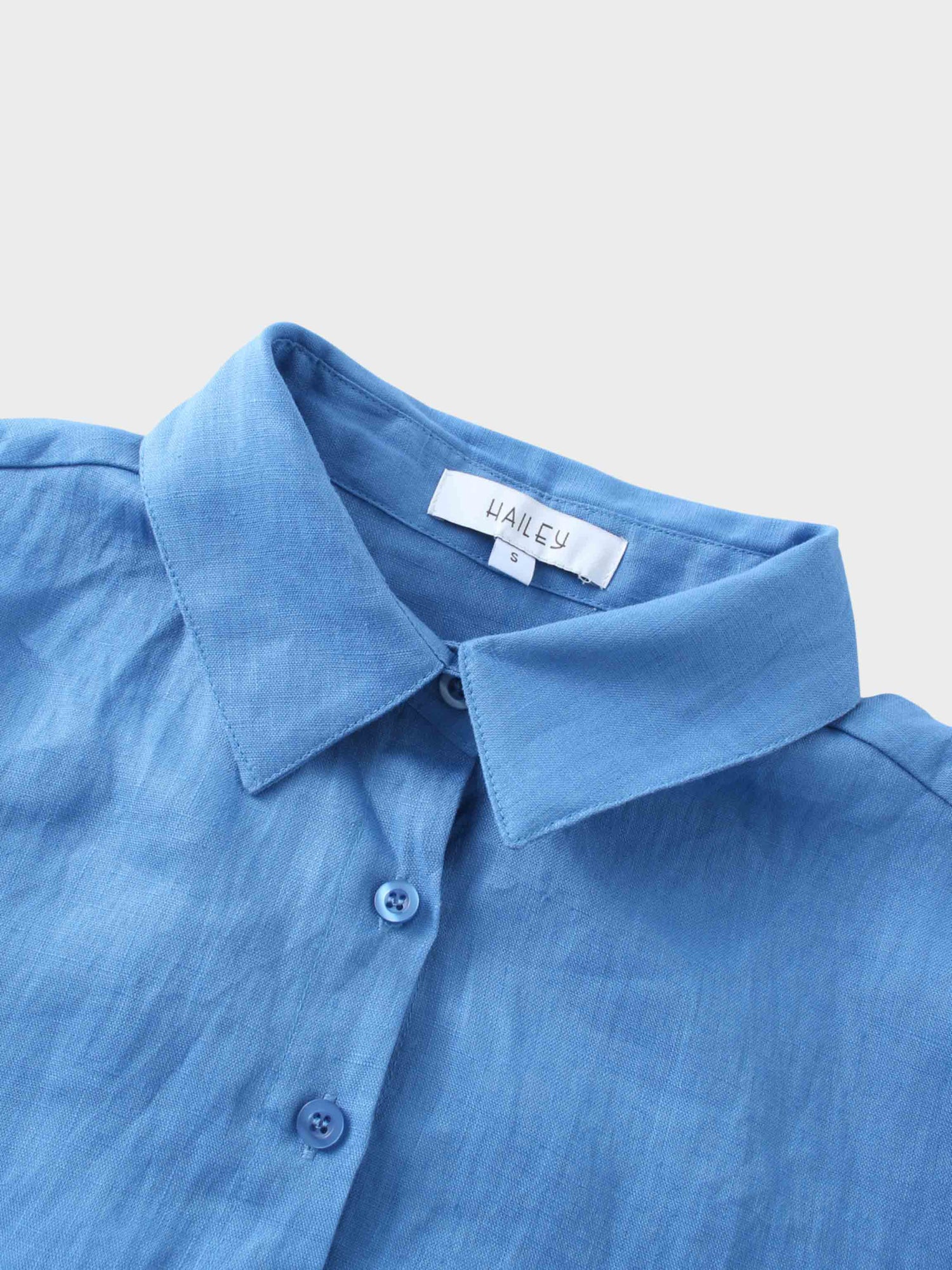 Linen Button Down Blouse-Ocean Blue