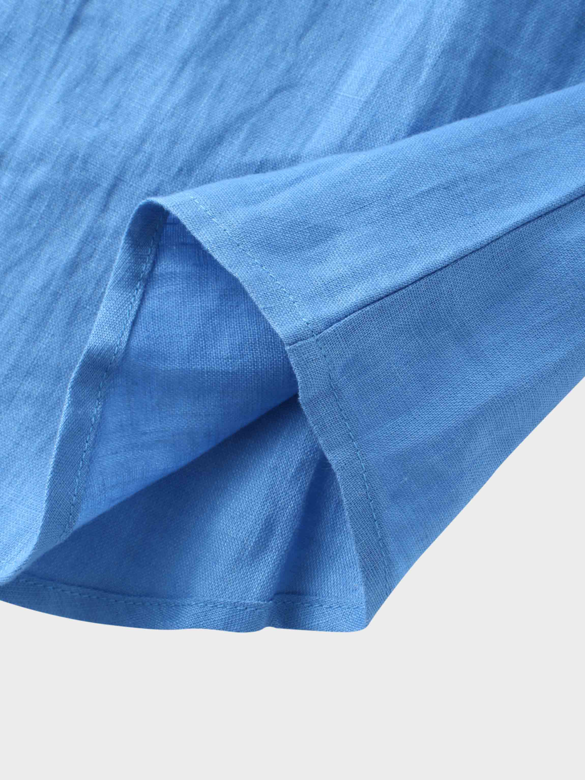 Linen Button Down Blouse-Ocean Blue