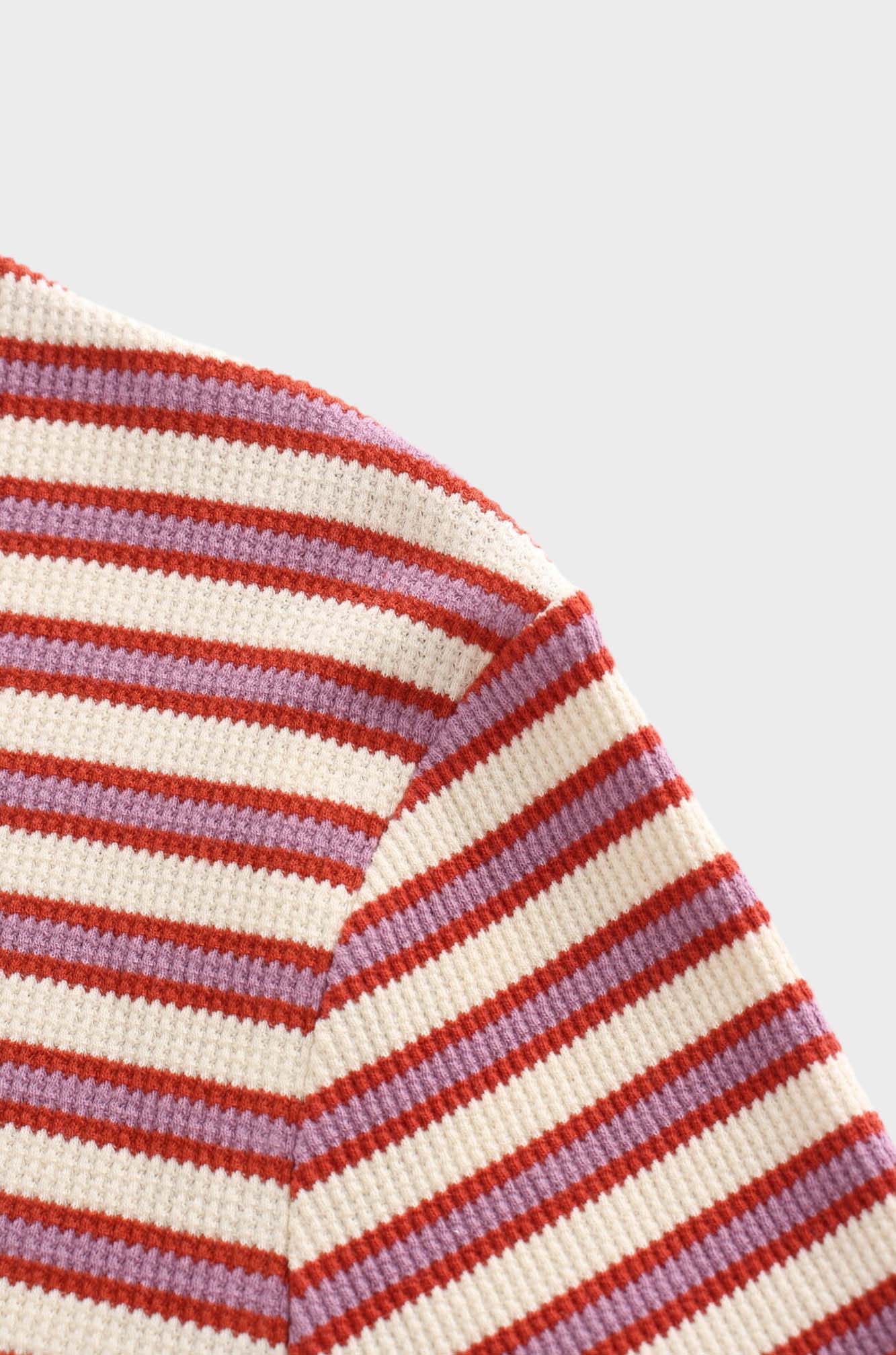 Waffle Striped Crew Tee-Cream/Berry/Lilac