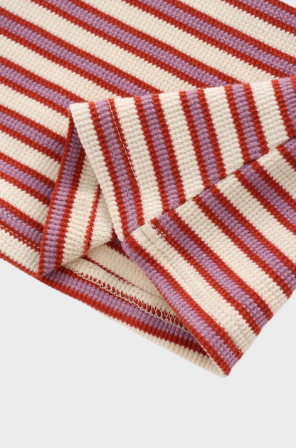 Waffle Striped Crew Tee-Cream/Berry/Lilac