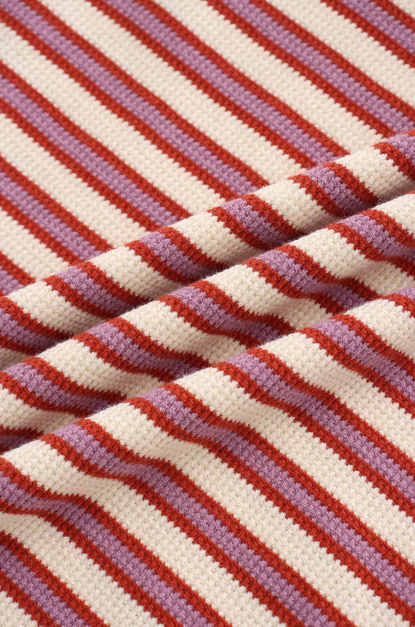 Waffle Striped Crew Tee-Cream/Berry/Lilac