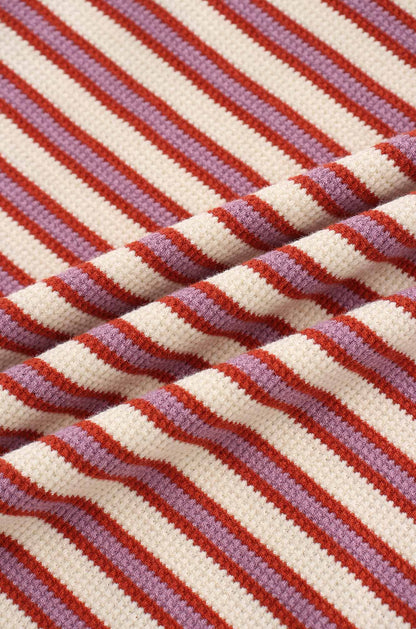 Waffle Striped Crew Tee-Cream/Berry/Lilac