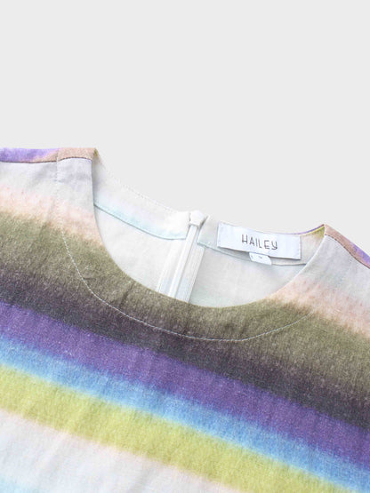 Linen Blend Crop Swing Top-Ombre Stripe