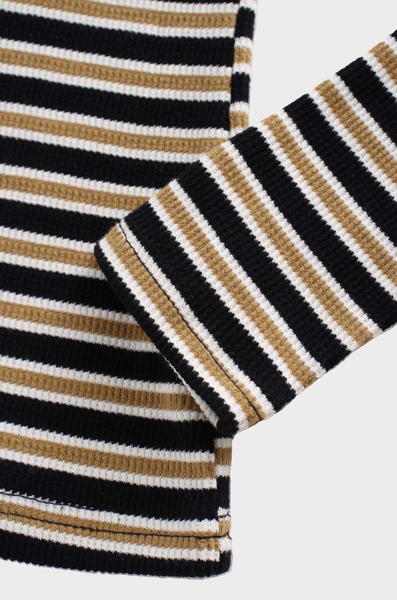 Waffle Striped Crew Tee-Black/White/Gold