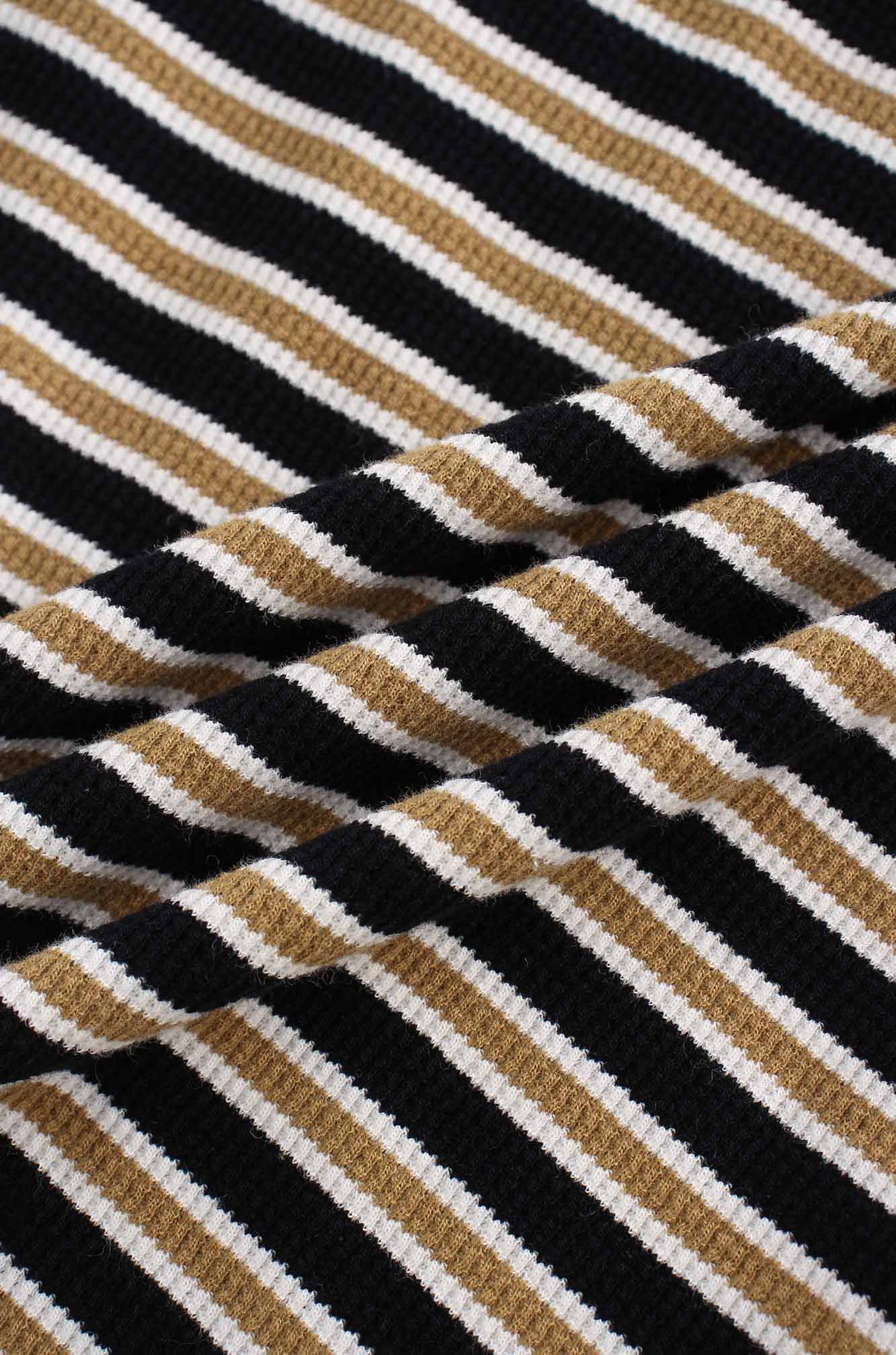 Waffle Striped Crew Tee-Black/White/Gold