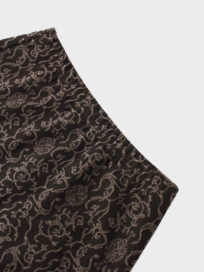 Elastic Waist Maxi Skirt-Brown Vines