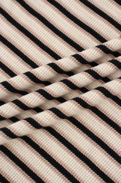 Waffle Striped Crew Tee-Tan/Black/Cream