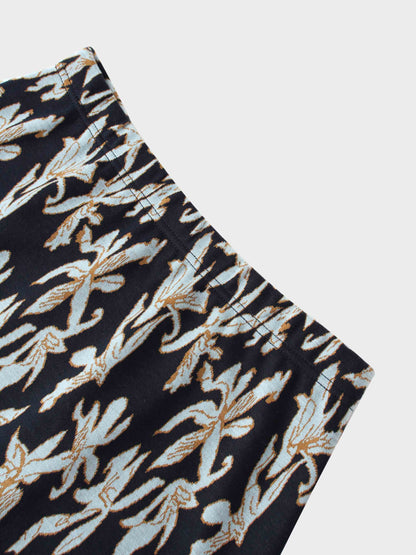 Elastic Waist Maxi Skirt-Blue Floral