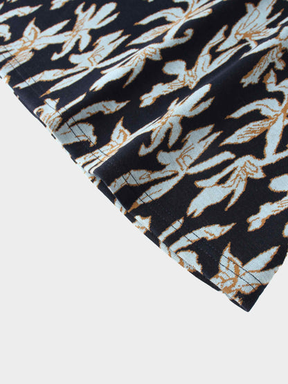 Elastic Waist Maxi Skirt-Blue Floral