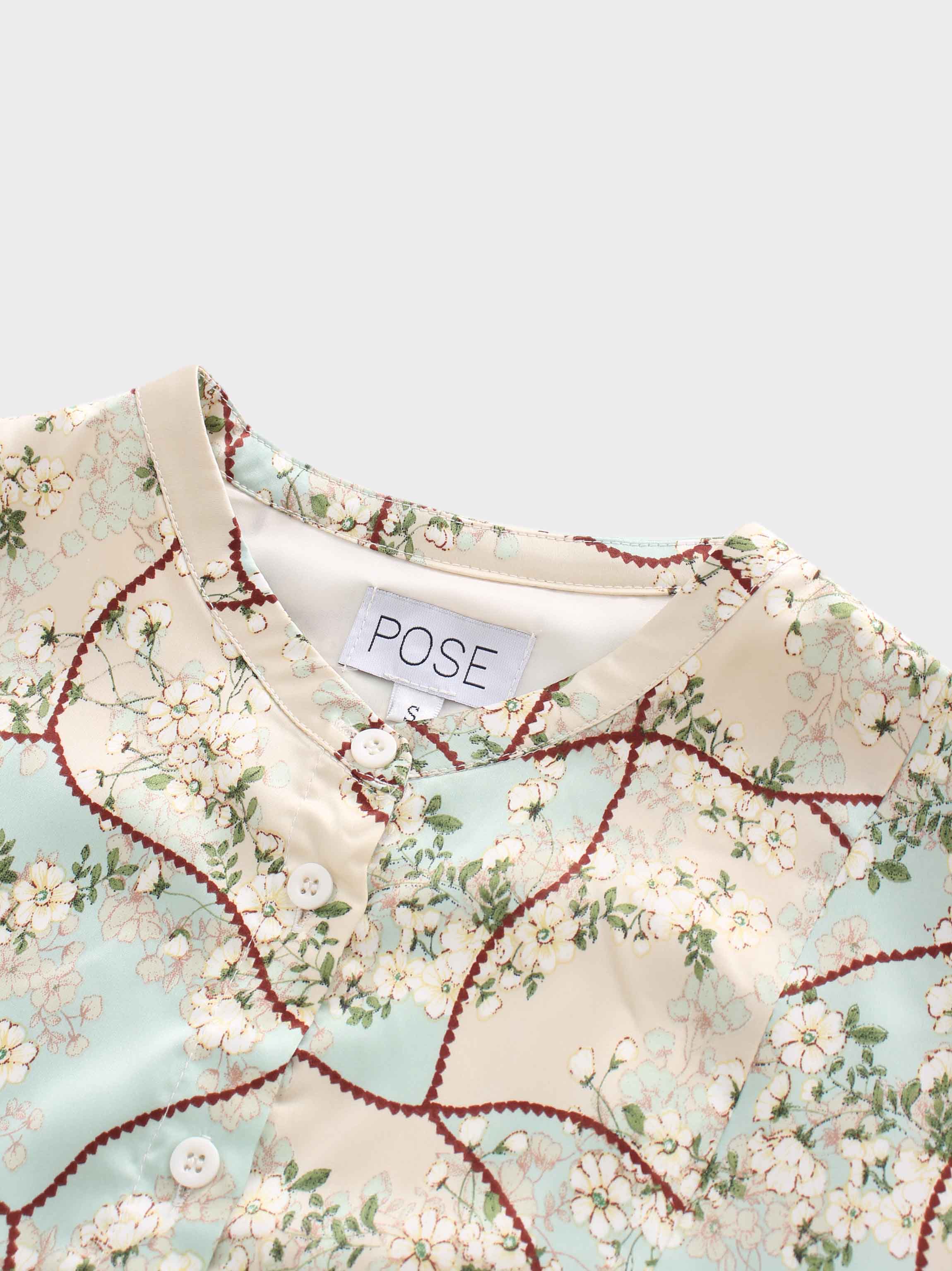 Button Down Flare Dress-Mint Floral Patchwork