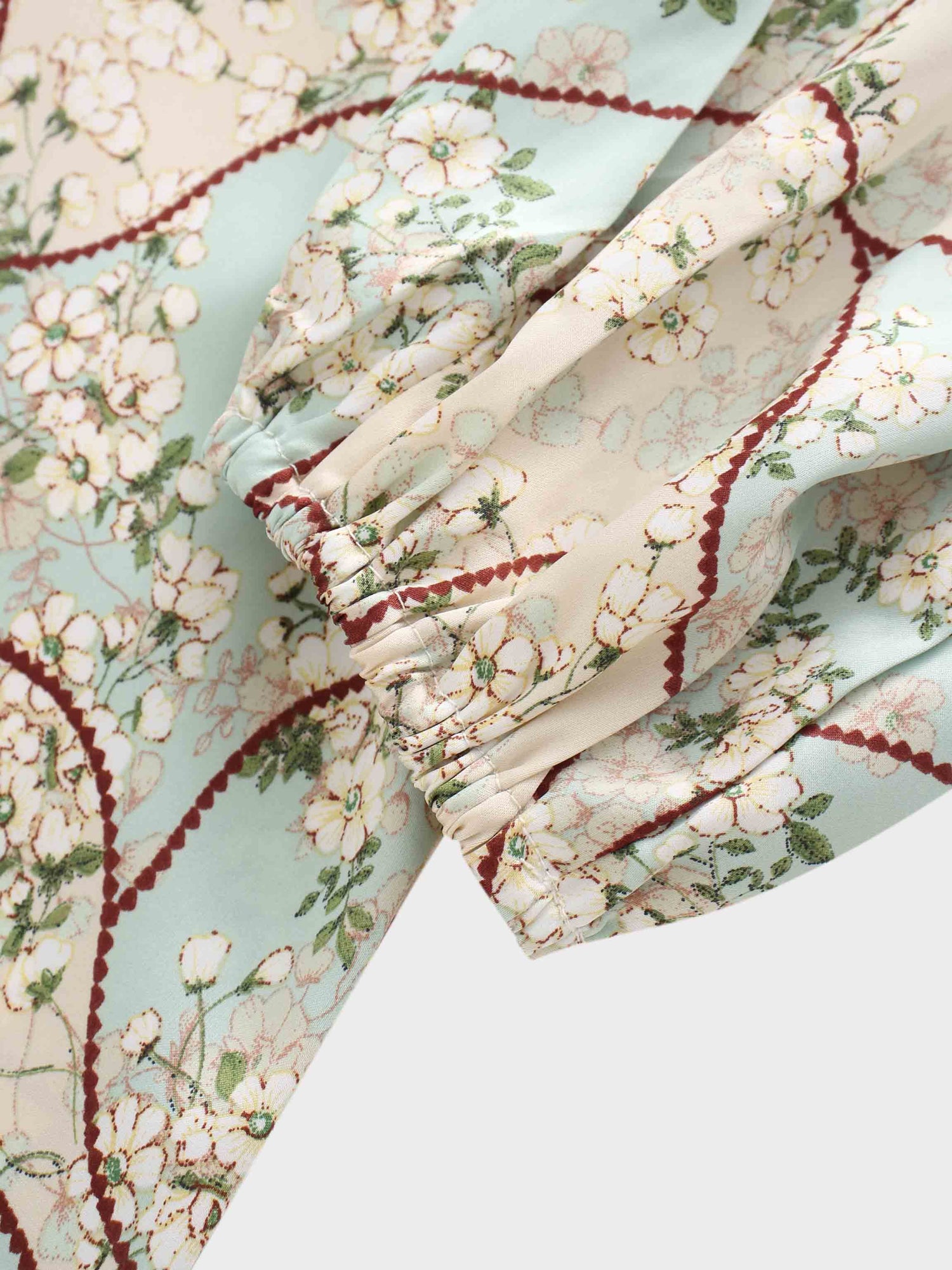 Button Down Flare Dress-Mint Floral Patchwork