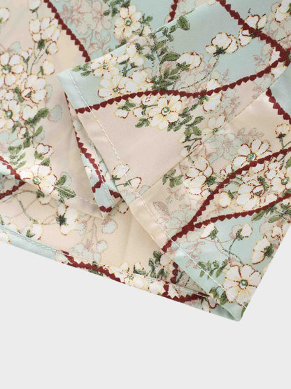 Button Down Flare Dress-Mint Floral Patchwork