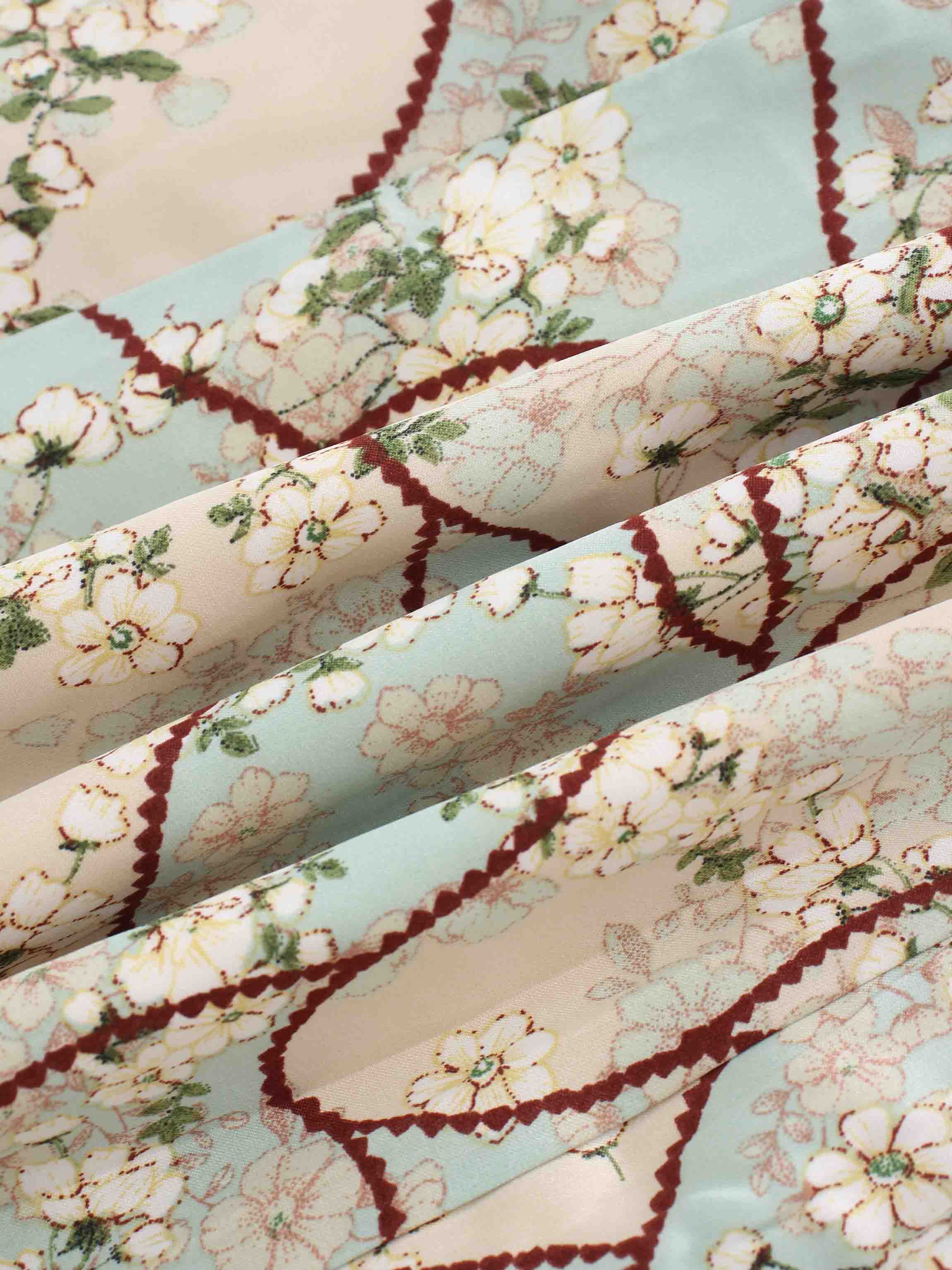 Button Down Flare Dress-Mint Floral Patchwork