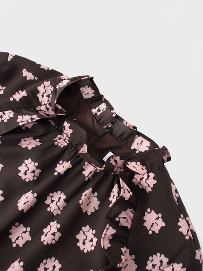 Layered Belted Dress-Brown and Pink
