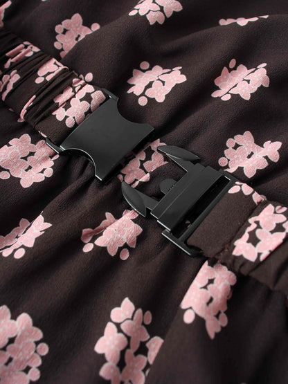 Layered Belted Dress-Brown and Pink