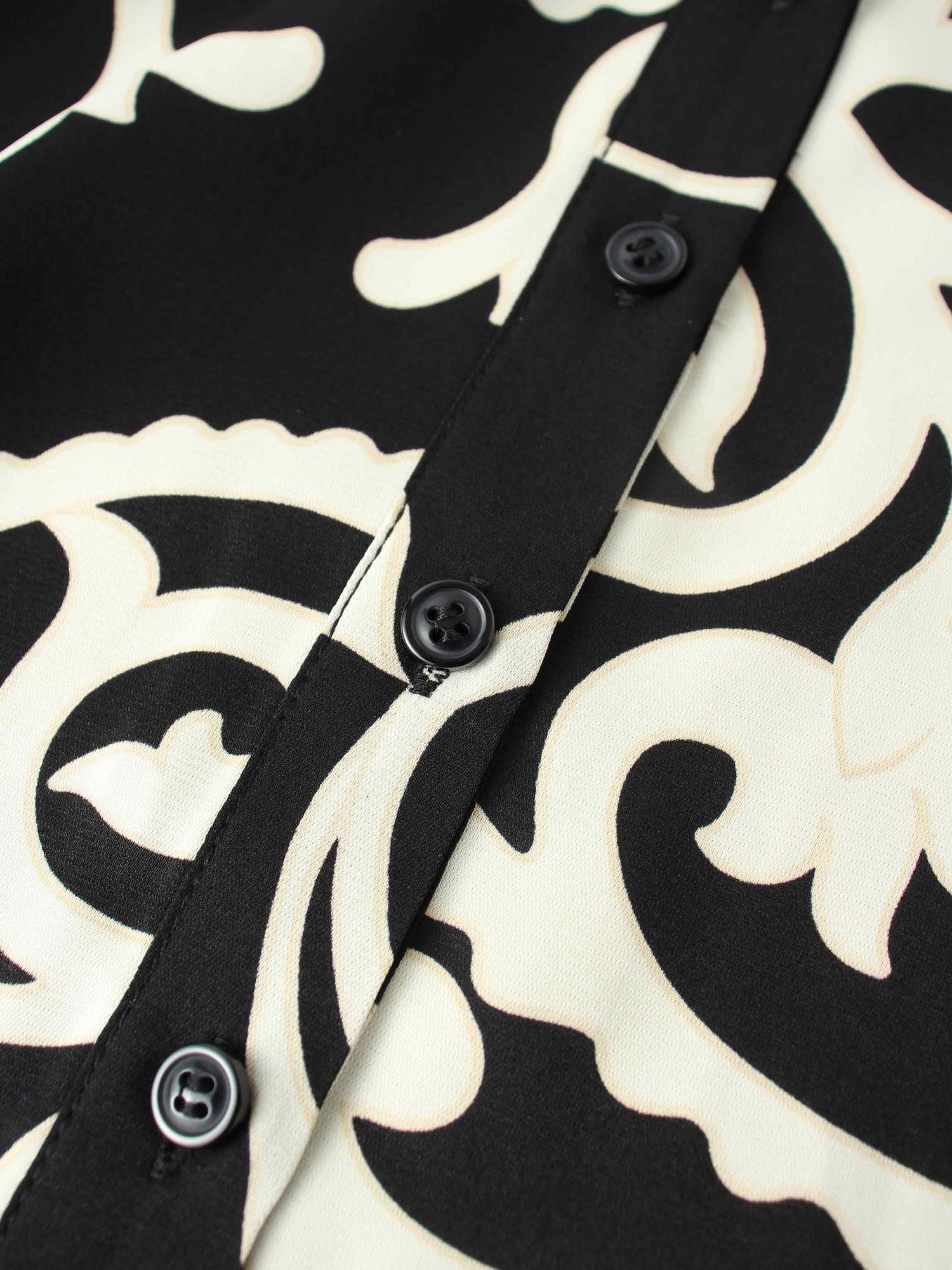 Long Button Down Shirtdress-Black/White Floral
