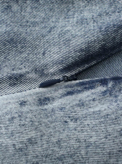 Curved Yoke Washed Denim Skirt 37"-Washed Blue
