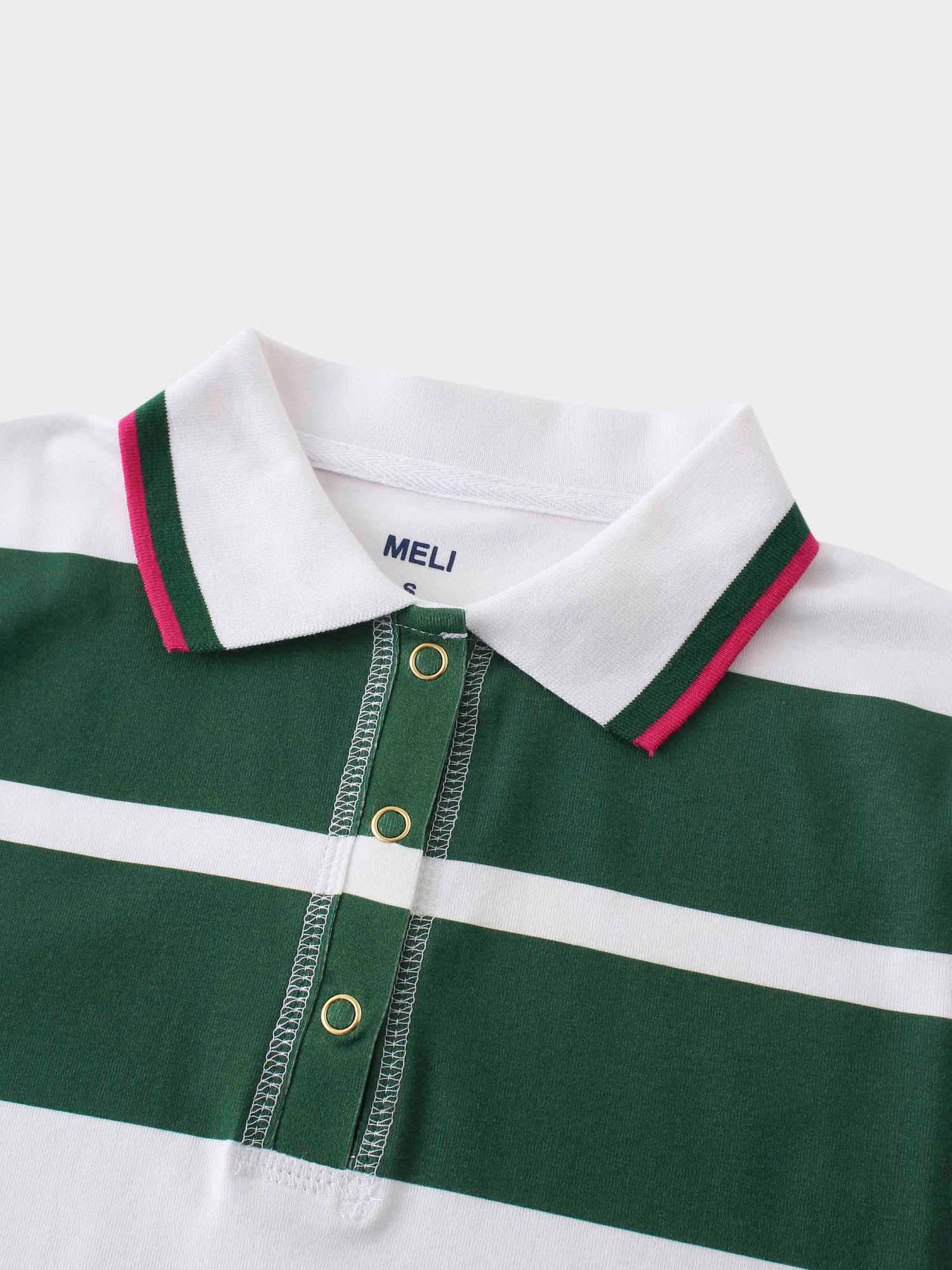 Printed Collar Snap Tee-Rugby Stripe