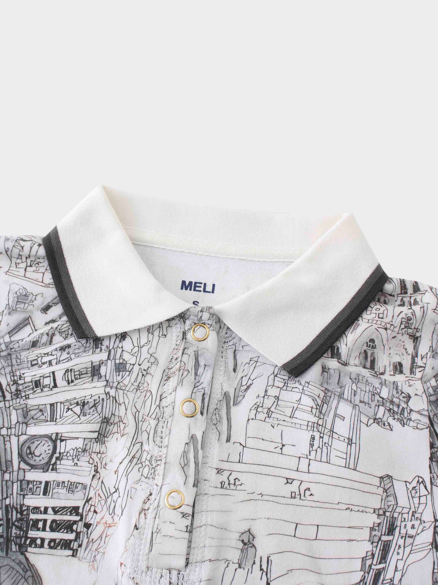 Printed Collar Snap Tee-Sketch