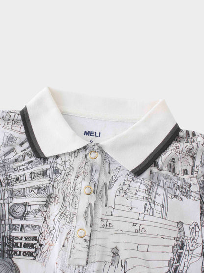 Printed Collar Snap Tee-Sketch