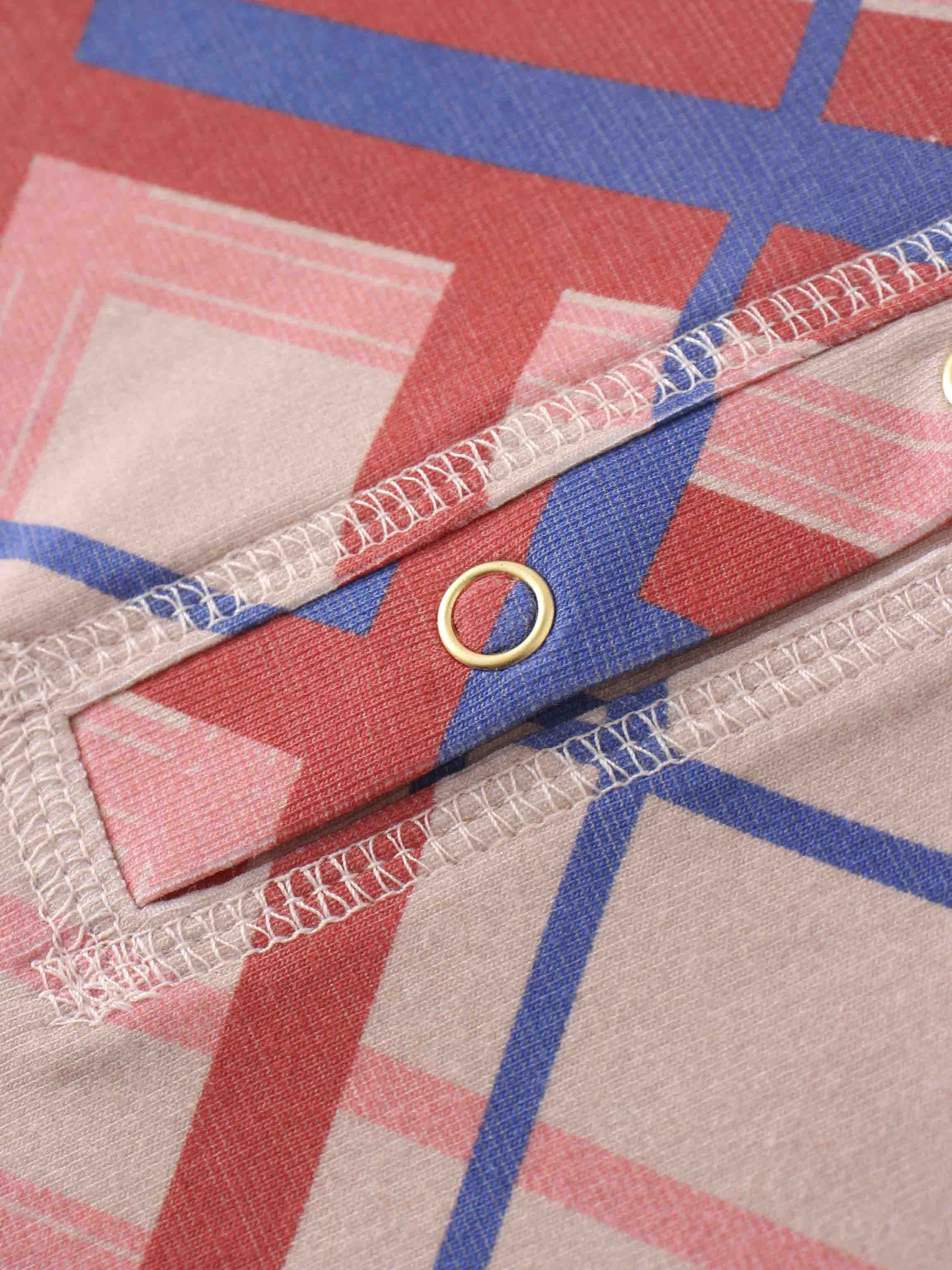 Printed Collar Snap Tee-Mix Plaid