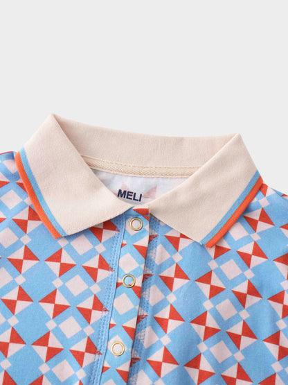 Printed Collar Snap Tee-Kaleidoscope Geo