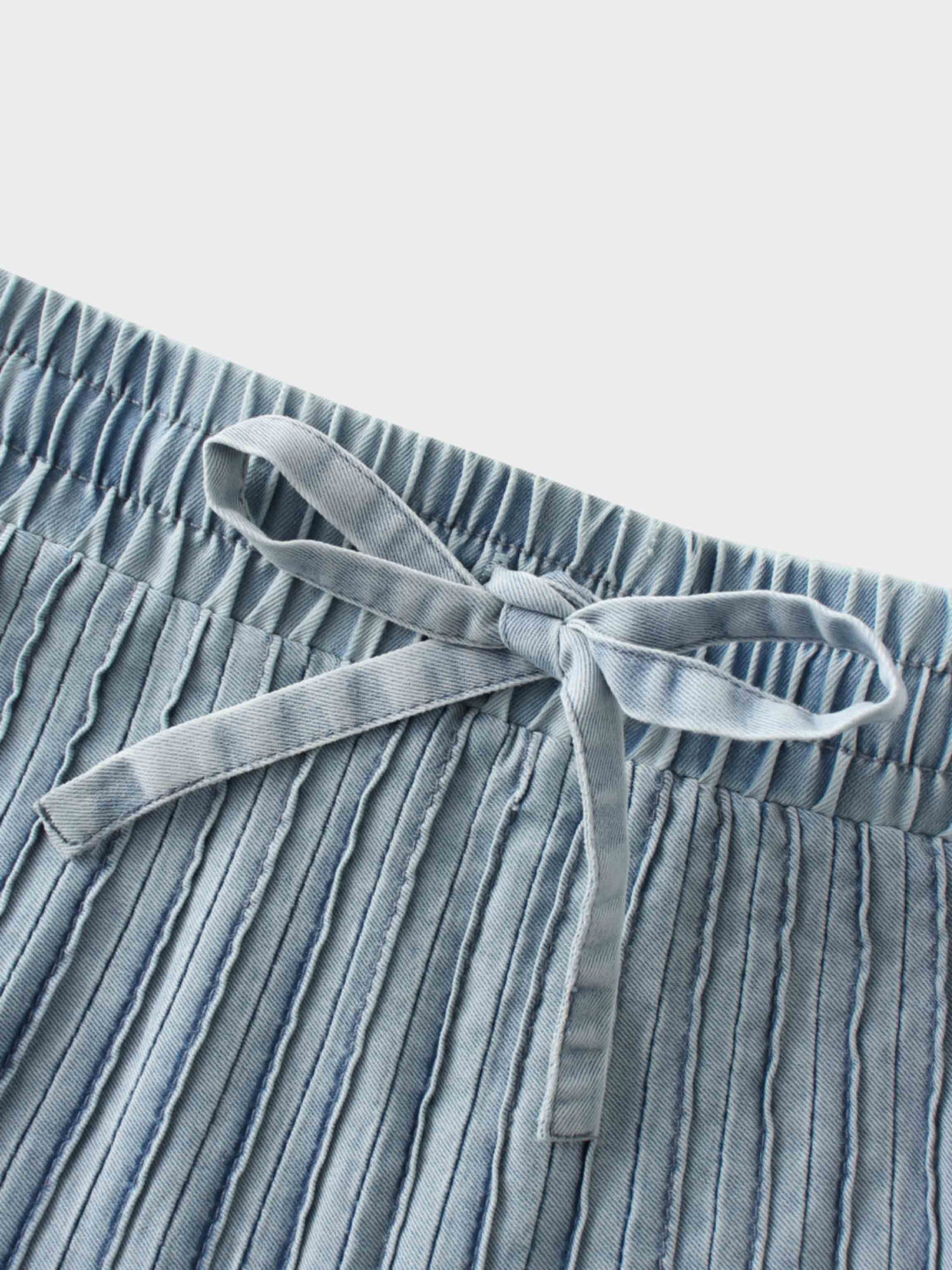 Stitched Micro Pleat Denim Skirt-Light Blue