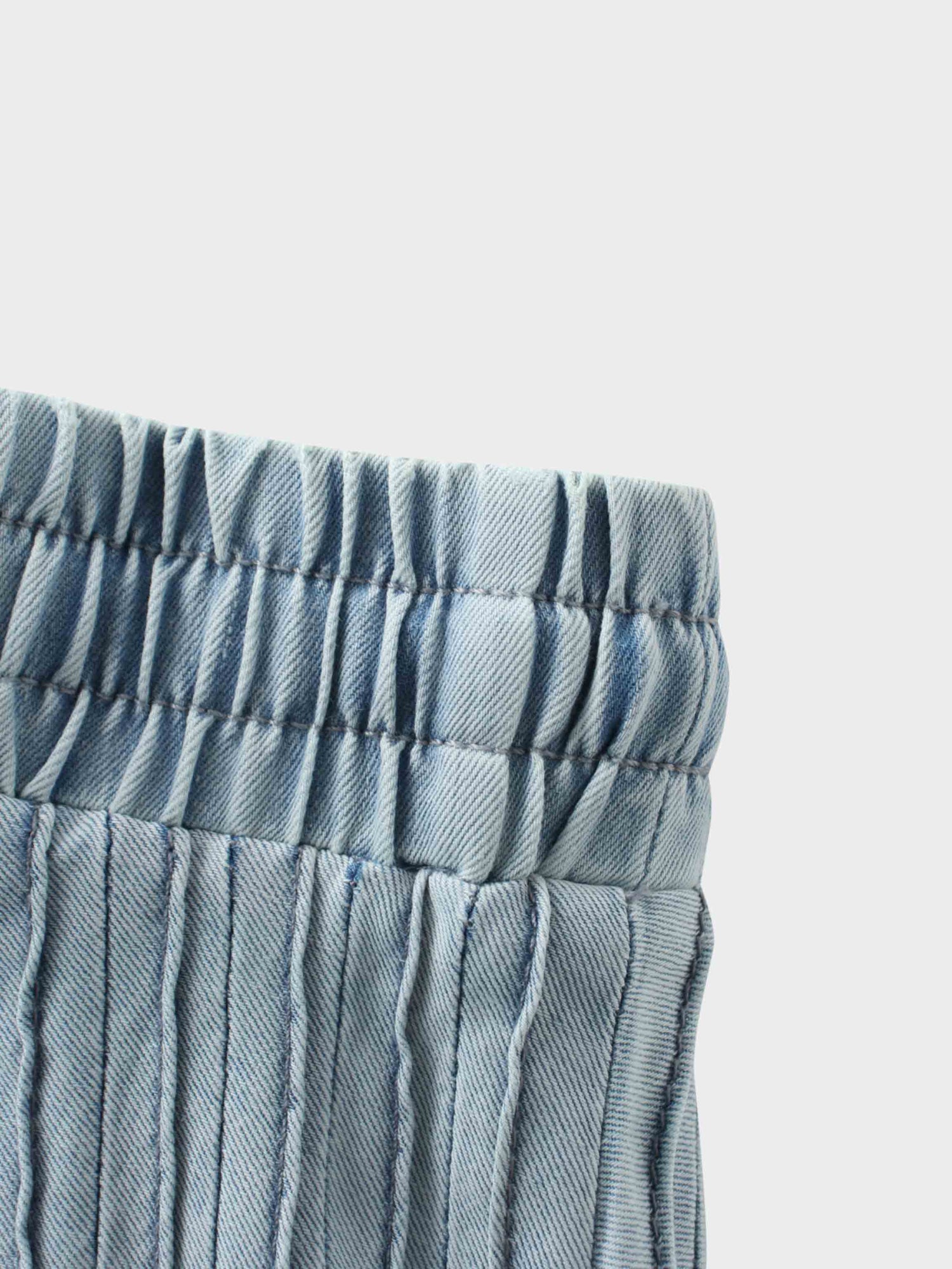 Stitched Micro Pleat Denim Skirt-Light Blue