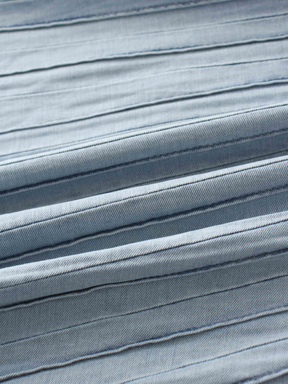 Stitched Micro Pleat Denim Skirt-Light Blue