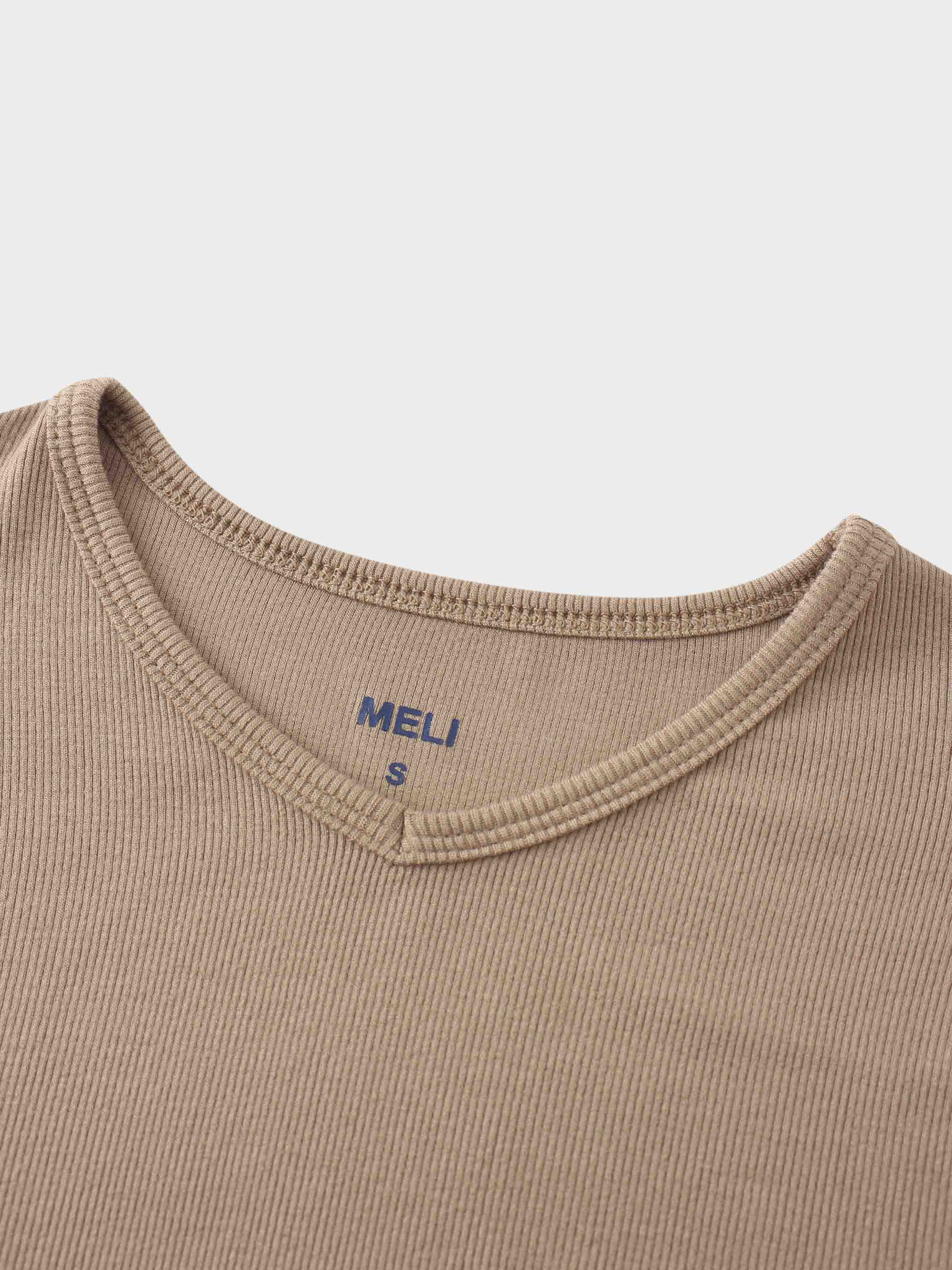 RIBBED HIGH V LS-TAUPE