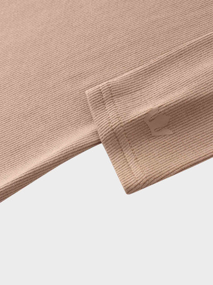RIBBED HIGH V LS-TAUPE