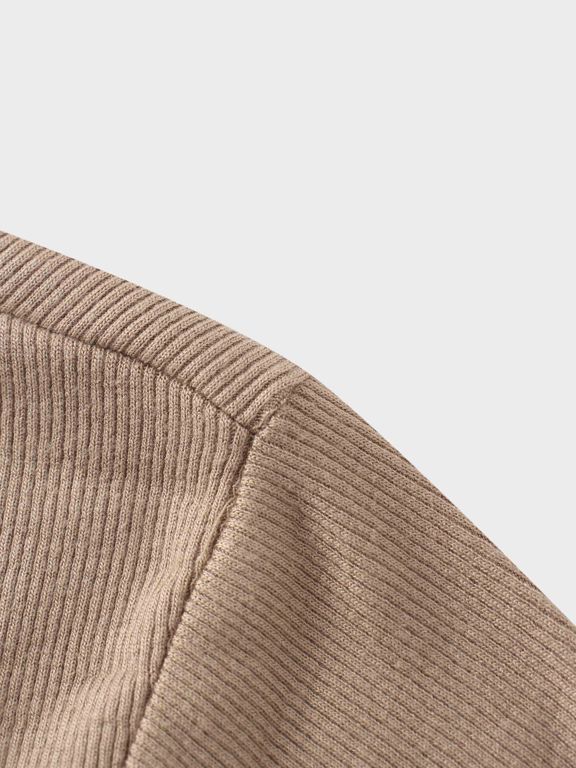 RIBBED HIGH V LS-TAUPE