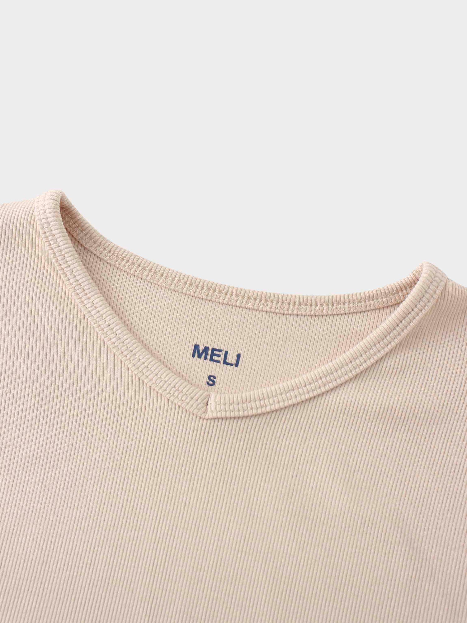 RIBBED HIGH V TEE LS-BEIGE