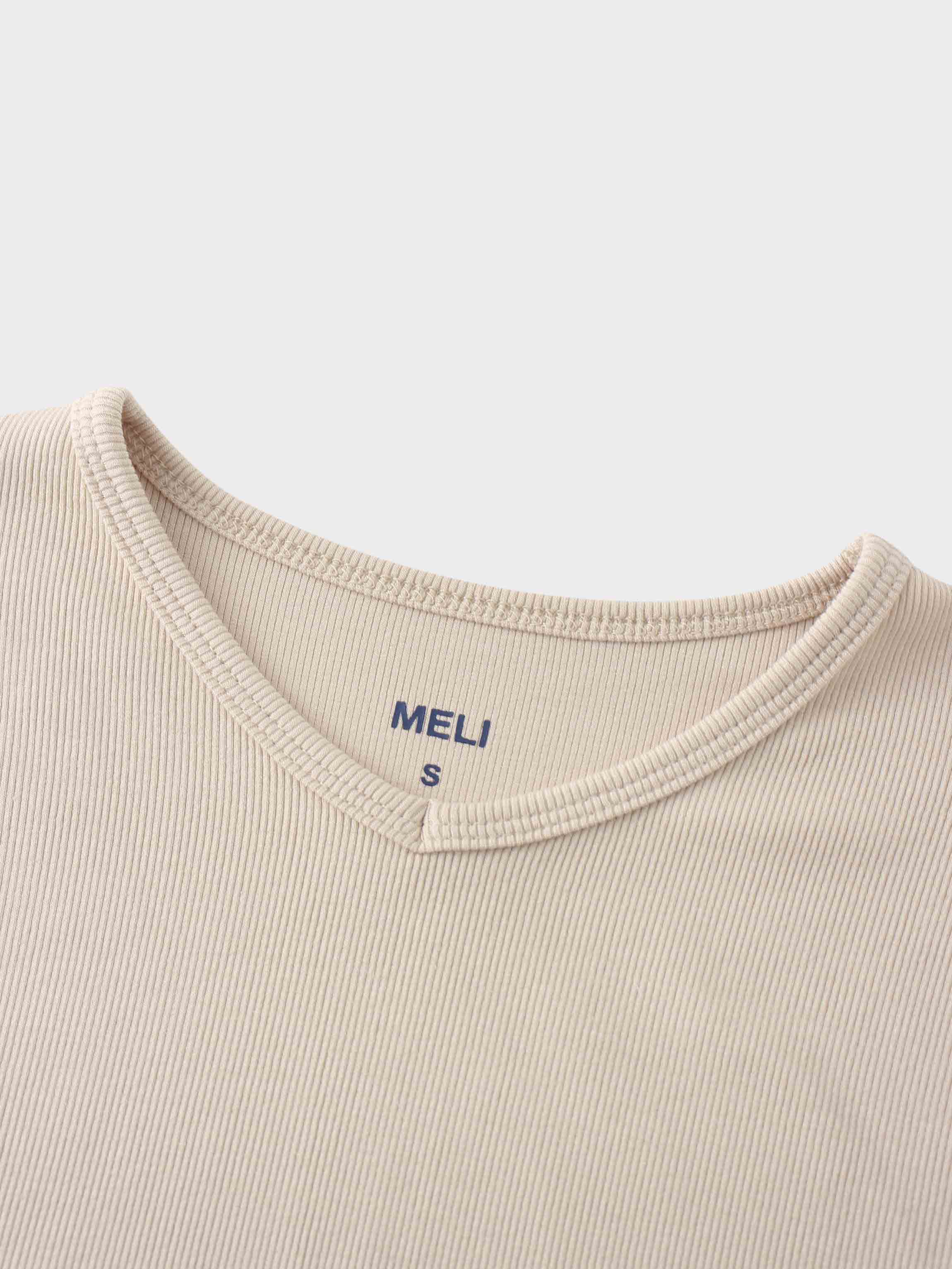 RIBBED HIGH V TEE LS-BEIGE